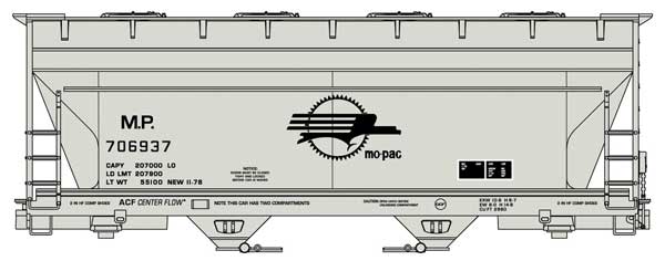 Accurail 2215 ACF 2-Bay Covered Hopper Kit -- Missouri Pacific #706937 (gray, black; Screaming Eagle Logo)