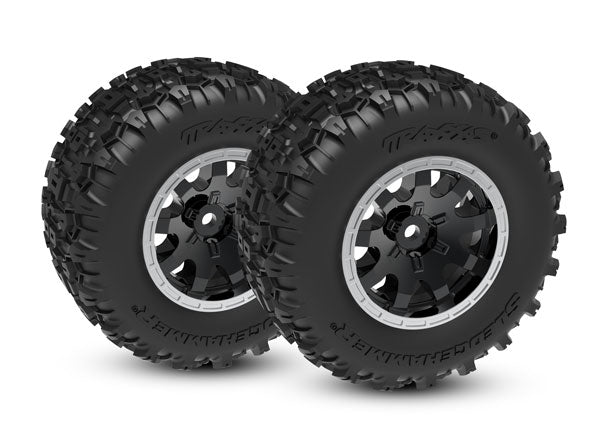 Traxxas 10770-STBLK Tires & wheels, assembled (black with satin beadlock wheels, Sledgehammer® tires) (rear) (2)