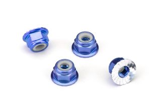Traxxas 1747R Nuts, aluminum, flanged, serrated ( 4mm) ( blue-anodized) (4)