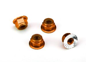Traxxas 1747T Nuts, aluminum, flanged, serrated ( 4mm) ( orange-anodized) (4)
