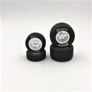 1RC 5531 FR/RR Soft Tires & Chrome Wheels, Hoosier, 1/18 Sprint (4)