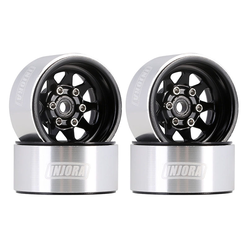 Injora YQW-1004BK 1.0" Negative Offset 3.78mm Deep Dish Stamped Steel Wheel Rims for 1/24 RC Crawlers (4) (W1004) - Black