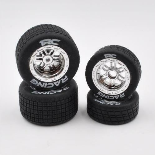 1RC 5520 *DISC* 1RC5520 FR/RR Tires & Wheels, Silver Chrome, 1/18 Midget