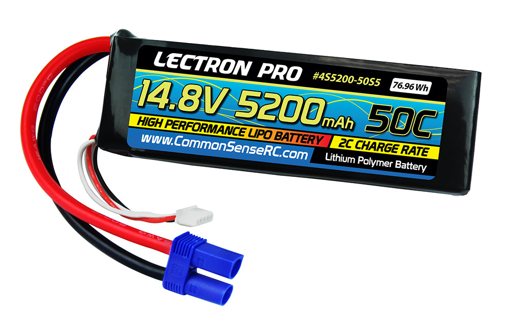 Common Sense 4S5200-50S5 Lectron Pro 14.8V 5200mAh 50C Lipo Battery Soft Pack with EC5 Connector