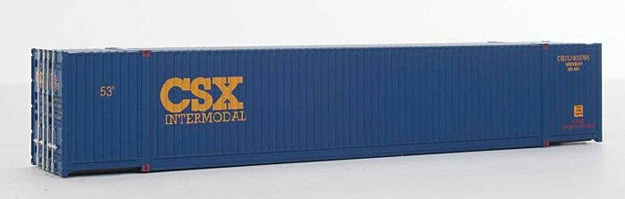 Walthers 8528 HO scale 53' Singamas Corrugated-Side Container - Assembled -- CSX Intermodal (blue, yellow) SceneMaster