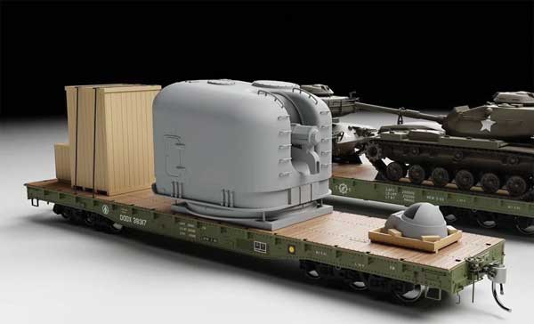Rapido 805001 HO MK-42 5 Inch Naval Turret Flatcar Load - Assembled -- Gray