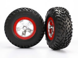 Traxxas 5873R SCT Satin Chrome & Red Wheels & S1 Compound Tires (2)