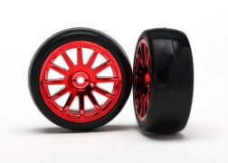 Traxxas 7573X LaTrax Pre-Mounted Slick Tires & 12-Spoke Wheels (Red Chrome) (2)