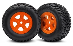 Traxxas 7674A Tires and wheels, assembled, glued (SCT orange wheels, SCT off-road racing tires) (1 each, right & left)