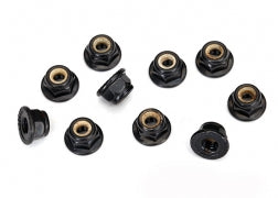Traxxas 8347 Nuts, 4mm flanged nylon locking, serrated (black) (10)
