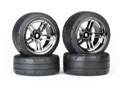 Traxxas 8375 Tires & wheels, assembled, glued ( split-spoke black chrome wheels, 1.9' Response tires, foam inserts) ( front (2), rear ( extra wide) (2)) ( VXL rated)