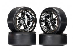 Traxxas 8378 Tires and wheels, assembled, glued (split-spoke black chrome wheels, 1.9' Drift tires) ( front and rear)