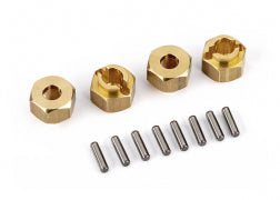 Traxxas 9750X Wheel hubs, 7mm hex, brass (1 gram) (4)/ axle pins (8)