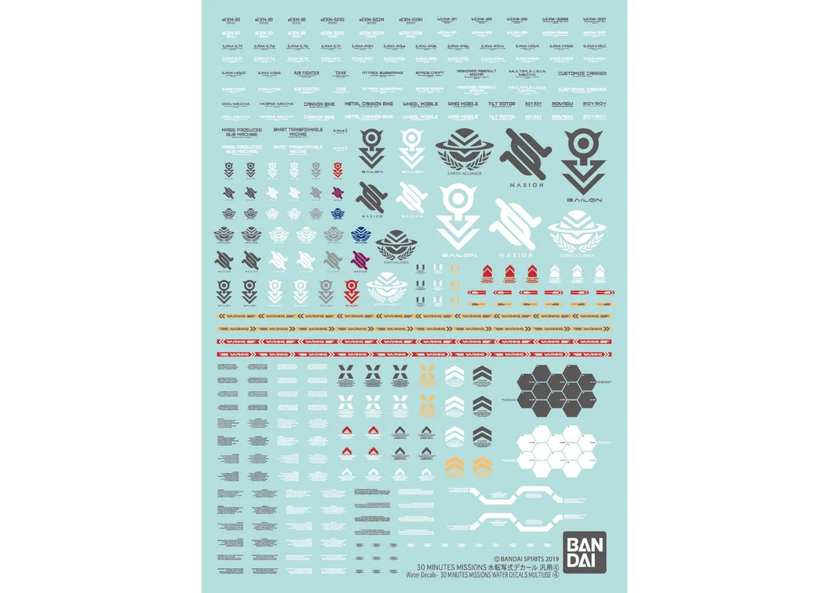 Bandai 2845061 30 Minutes Missions 4 Multiuse Water Slide Decals Sheet