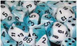 Chessex 26644 D6 -- 16MM Gemini Dice, Teal-White/Black, 12CT