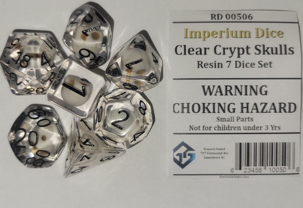 Gamerz Guard RD00506 Clear Crypt Skulls Resin 7 Dice Set
