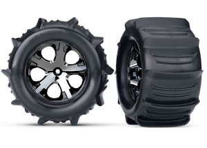 Traxxas 3689 Paddle Tires 2.8" Pre-Mounted w/All-Star Electric Rear Wheels (2) (Black Chrome)
