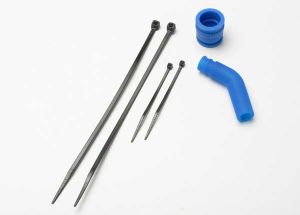 Traxxas 5245 Pipe coupler, molded (blue)/ exhaust deflecter ( rubber, blue)/ cable ties, long (2)/ cable ties, short (2)