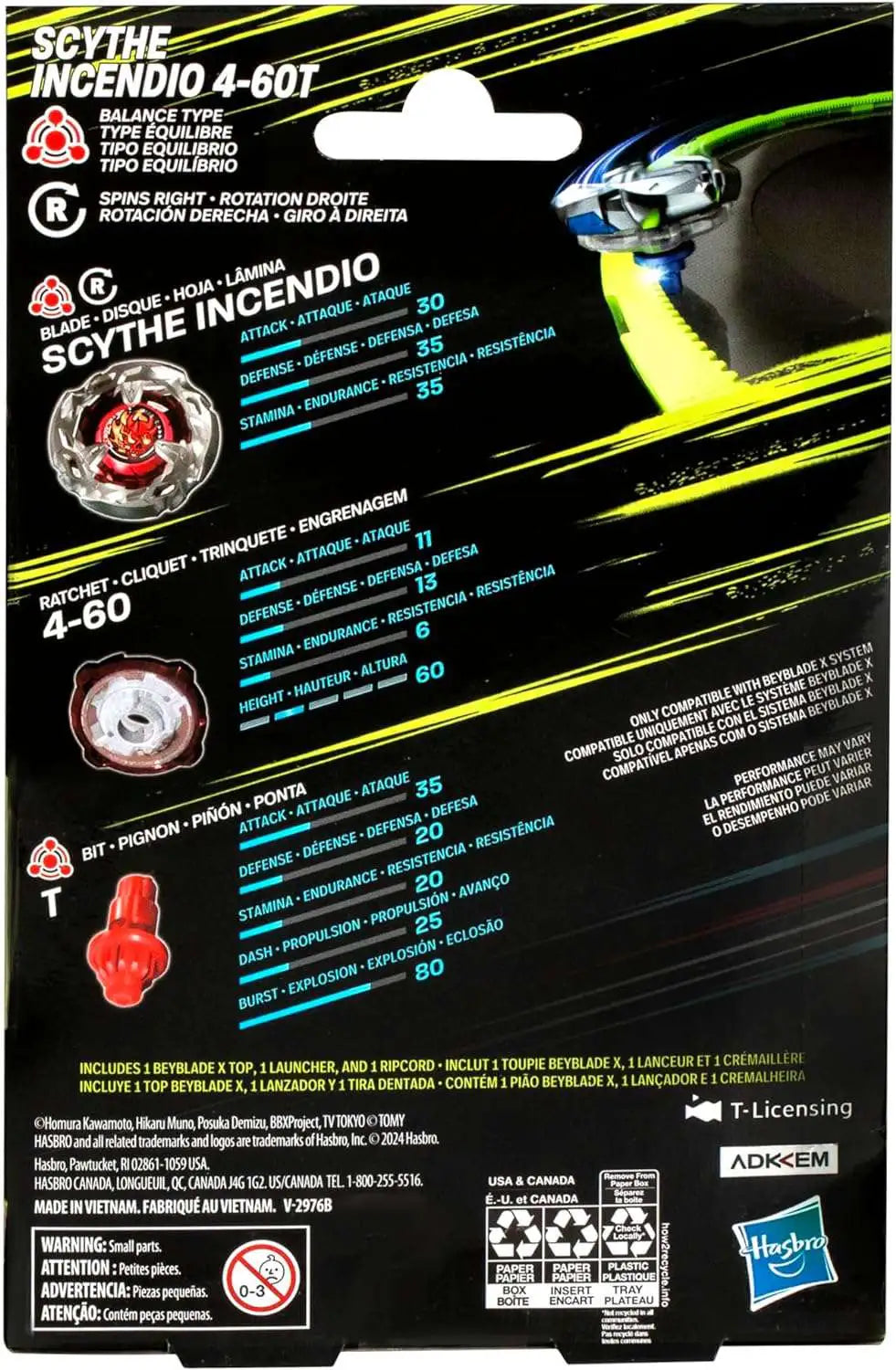 Hasbro G0175 F9583 Beyblade X Scythe Incendio 4-60T Starter Pack Set