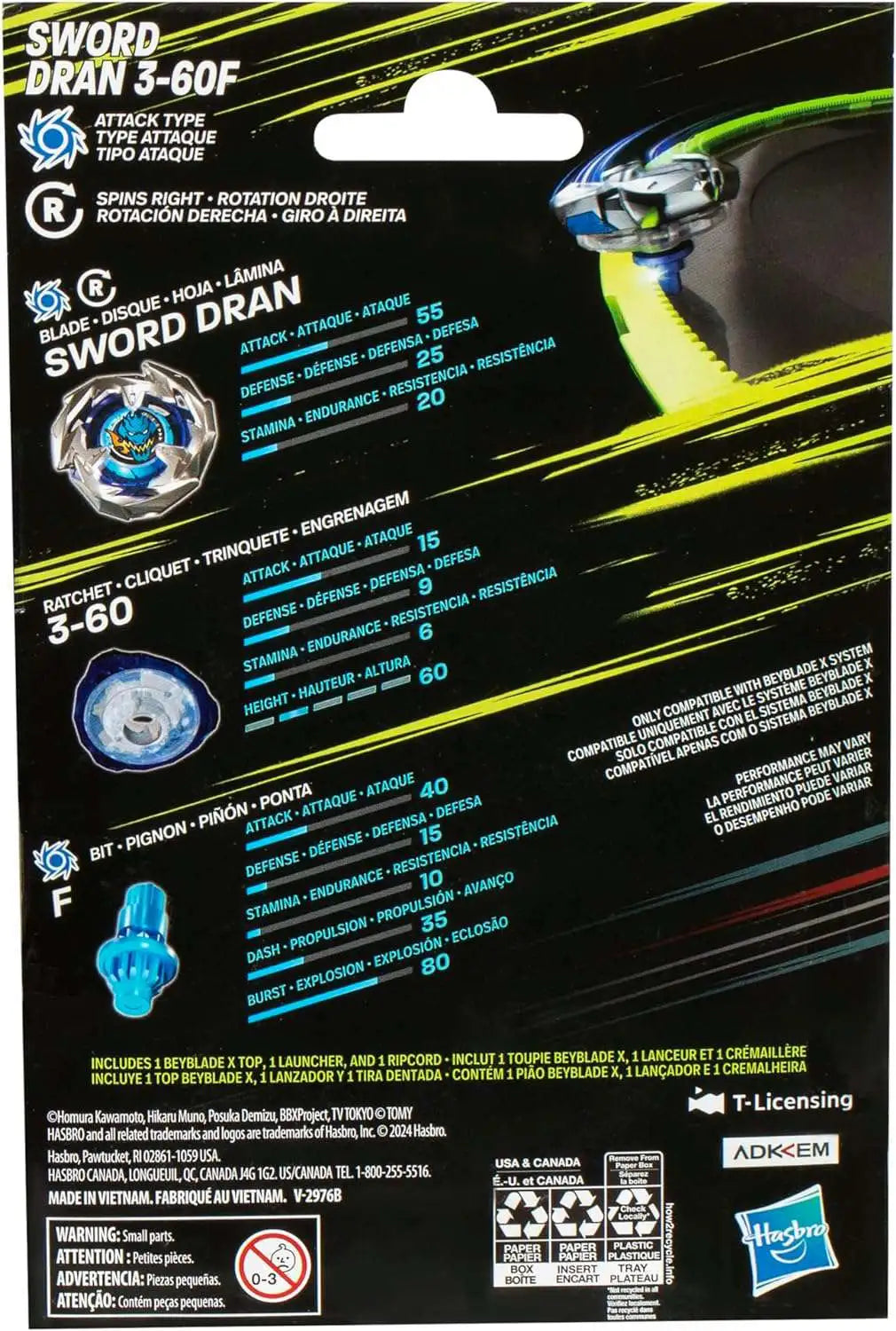 Hasbro G0175 F9580 Beyblade X Sword Dran 3-60F Starter Pack Set