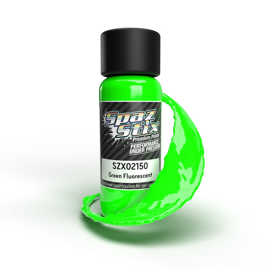 SpazStix 02150 Green Fluorescent Airbrush Ready Paint, 2oz
