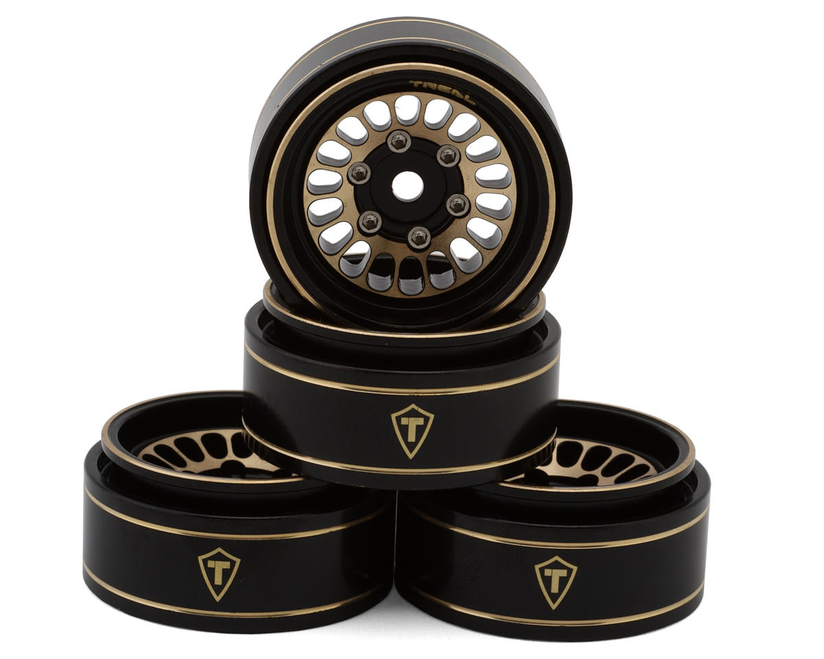 Treal TSCX24-265 Type D 1.0" Brass Beadlock Crawler Wheels (Black/Gold) (40g ea) (4)