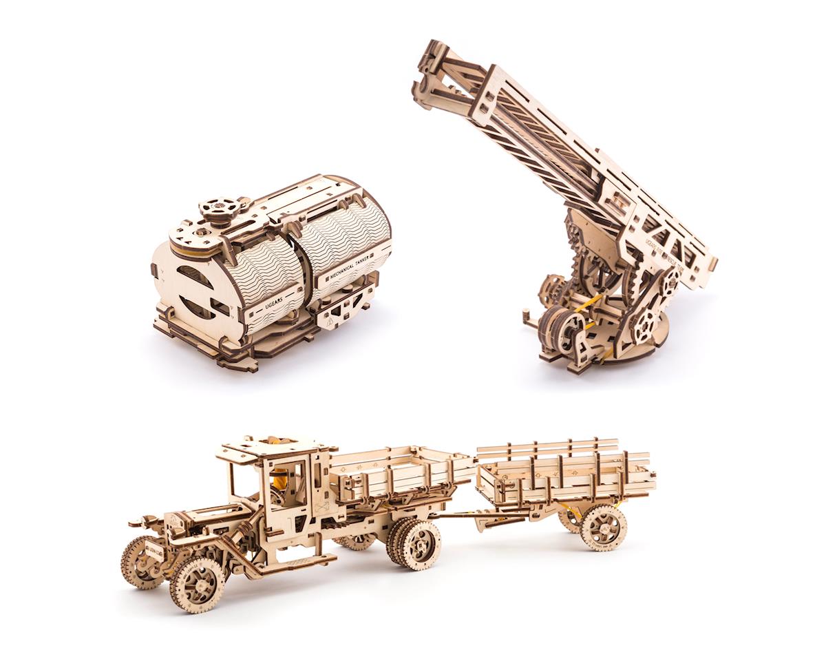 UGears 0015 Tanker, Fire Ladder, and Chassis Set Wooden 3D Model