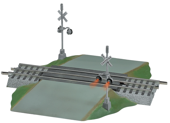Lionel 612052 FasTrack(TM) Track w/Roadbed - 3-Rail -- Grade Crossing w/Flashers & Bell - 10" 25.4cm Straight w/6-1/4" Wide Road O Scale