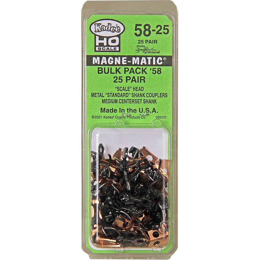 Kadee 12 5825 #58-25 HO Scale Bulk Pack - 25 pair #58 Scale Metal Couplers - Medium (9/32") Centerset Shank