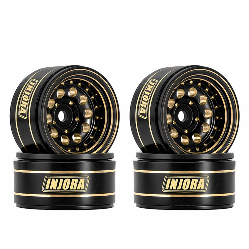 Injora YQW-1008 1.0" 39g/pcs Brass Beadlock Wheels Negative Offset 2.65mm for 1/24 1/18 RC Crawlers (W1008) - Black