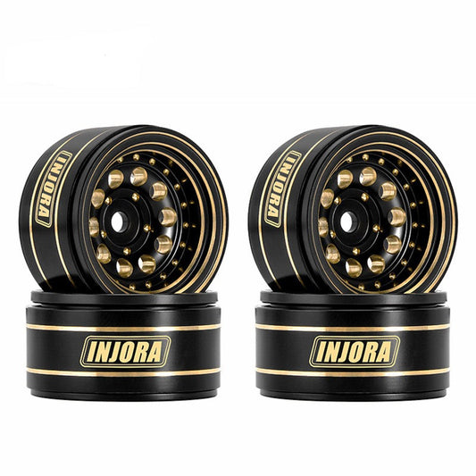 Injora YQW-1008 1.0" 39g/pcs Brass Beadlock Wheels Negative Offset 2.65mm for 1/24 1/18 RC Crawlers (W1008) - Black