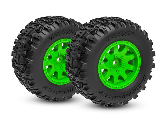 Traxxas 10770-GRN Tires & wheels, assembled (green wheels, Sledgehammer® tires) (rear) (2)