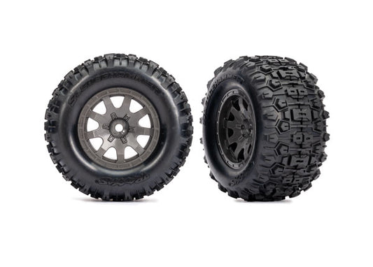 Traxxas 10771-GRAY Tires & wheels, assembled (charcoal gray wheels, Sledgehammer® tires) (front) (2)