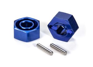 Traxxas 1654X Wheel hubs, hex ( blue-anodized, lightweight aluminum) (2)/ axle pins(4)