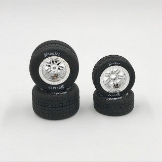 1RC 5527 FR/RR Tires & Chrome Wheels, Hoosier, 1/18 Midget (4)