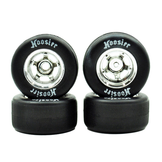 1RC Racing 5561 FR/RR Tires & Chrome Wheels, 1/18 Asphalt LM (4)