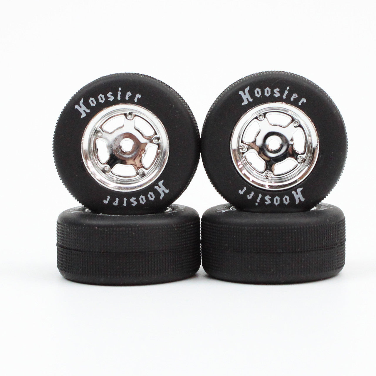 1RC Racing 5703 FR/RR Soft Tires & Chrome Wheels, 1/24 Asphalt Late Model (4)