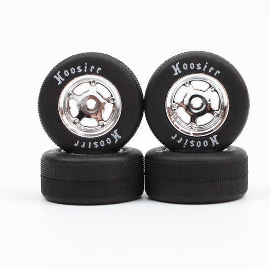 1RC Racing 5703 FR/RR Soft Tires & Chrome Wheels, 1/24 Asphalt Late Model (4)