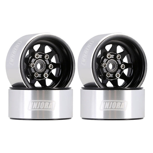 Injora YQW-1004BK 1.0" Negative Offset 3.78mm Deep Dish Stamped Steel Wheel Rims for 1/24 RC Crawlers (4) (W1004) - Black