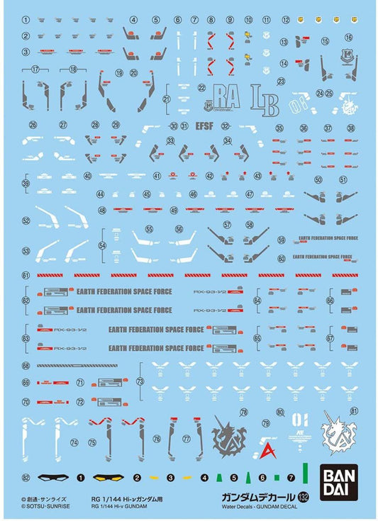 Bandai 2579001 Spirits Gundam Decal GD132 RG 1/144 Hi-Nu Gundam Decals "Char's Counterattack"