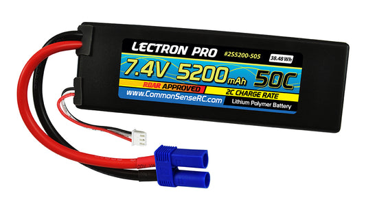 Common Sense 2S5200-505 Lectron Pro 7.4V 5200mAh 50C Lipo Battery with EC5 Connector