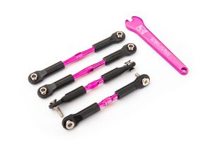 Traxxas 3741P Turnbuckles, aluminum ( pink-anodized), camber links, front, 39mm (2), rear, 49mm (2) (assembled w/ rod ends & hollow balls)/ wrench