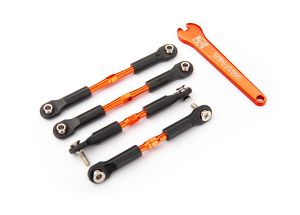 Traxxas 3741T Turnbuckles, aluminum (orange-anodized), camber links, front, 39mm (2), rear, 49mm (2) (assembled w/rod ends & hollow balls)/ wrench