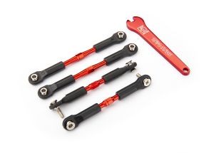 Traxxas 3741X Turnbuckles, aluminum (red-anodized), camber links, front, 39mm (2), rear, 49mm (2) (assembled w/ rod ends & hollow balls)/wrench