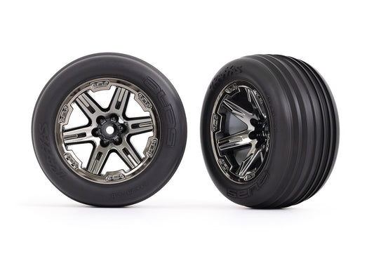 Traxxas 3771R Tires & wheels (2.8") (RXT black chrome wheels, ribbed tires, foam inserts) (electric front)