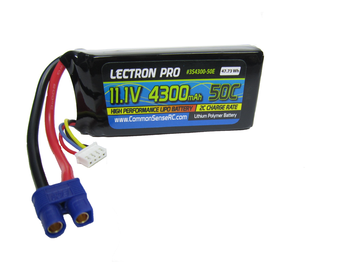 Common Sense 3S4300-50E Lectron Pro 11.1V 4300mAh 50C Lipo Battery with EC3 Connector