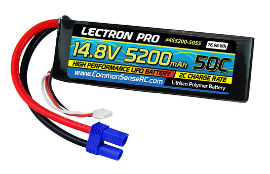 Common Sense 4S5200-50S5 Lectron Pro 14.8V 5200mAh 50C Lipo Battery Soft Pack with EC5 Connector
