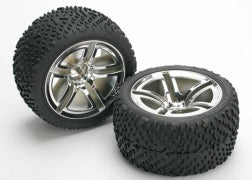 Traxxas 5573 Tires & wheels, assembled, glued (Twin-Spoke wheels, Victory tires, foam inserts) (nitro rear) (2)