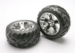 Traxxas 5577R Tires & wheels, assembled, glued (All-Star chrome wheels, AnacondaÂ® tires, foam inserts) (nitro front) (1 left, 1 right)