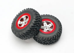 Traxxas 5873A SCT Satin Chrome & Red Wheels & Off-Road Tires (2)